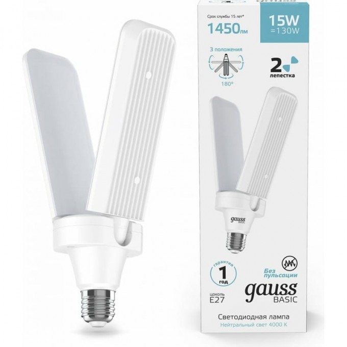 Лампа GAUSS BASIC 15W 1450LM 4000K E27 Клевер-2 LED 1/20 11732212 Лампа GAUSS BASIC 15W 1450LM 4000K E27 Клевер-2 LED 1/20 11732212