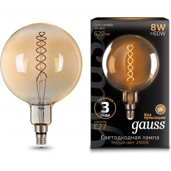 Лампа GAUSS BLACK FILAMENT G200 8W 620lm 2400К Е27 golden flexible LED 1/6