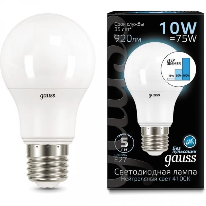 Лампа GAUSS BLACK LED A60 10W E27 4100K STEP DIMMABLE 102502210-S Лампа GAUSS BLACK LED A60 10W E27 4100K STEP DIMMABLE 102502210-S