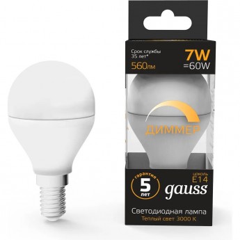 Лампа GAUSS BLACK LED ШАР-DIM E14 7W 560lm 3000К 1/10/100 диммируемая Лампа GAUSS BLACK LED ШАР-DIM E14 7W 560lm 3000К 1/10/100 диммируемая