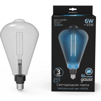 Лампа GAUSS FILAMENT ST164 6W 330lm 4000К Е27 gray straight LED Лампа GAUSS FILAMENT ST164 6W 330lm 4000К Е27 gray straight LED