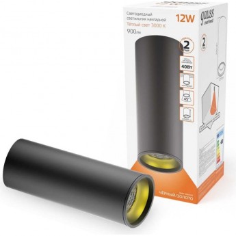 Накладной светильник GAUSS OVERHEAD цилиндр 12W 900lm 3000K 170-240V IP20 79*200мм черный LED HD009 Накладной светильник GAUSS OVERHEAD цилиндр 12W 900lm 3000K 170-240V IP20 79*200мм черный LED HD009