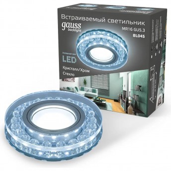 Светильник GAUSS BACKLIGHT BL045 круглый, Кристалл/Хром, Gu5.3, LED 4100K Светильник GAUSS BACKLIGHT BL045 круглый, Кристалл/Хром, Gu5.3, LED 4100K