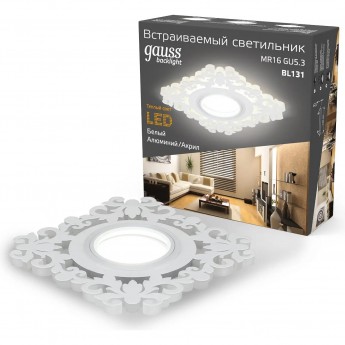 Светильник GAUSS BACKLIGHT BL131 квадрат/узор, Белый, Gu5.3, 3W, LED 3000K Светильник GAUSS BACKLIGHT BL131 квадрат/узор, Белый, Gu5.3, 3W, LED 3000K